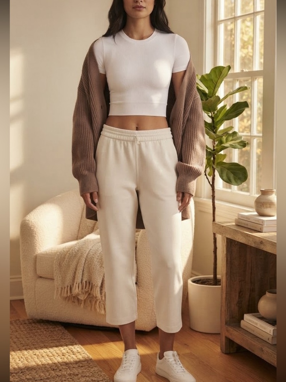 NEW Lululemon Softstreme High-Rise Straight Leg Cropped Pant Sweats Bone